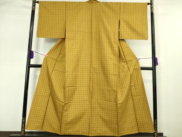 平和屋本店▽極上 本場黄八丈 まるまなこ 綾織 紬 単衣 格子 逸品 DZAA5097kh5