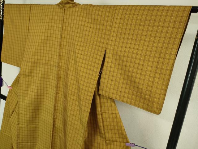 平和屋本店▽極上 本場黄八丈 まるまなこ 綾織 紬 単衣 格子 逸品 DZAA5097kh5