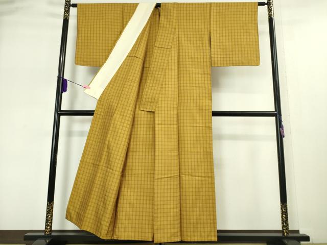 平和屋本店▽極上 本場黄八丈 まるまなこ 綾織 紬 単衣 格子 逸品 DZAA5097kh5