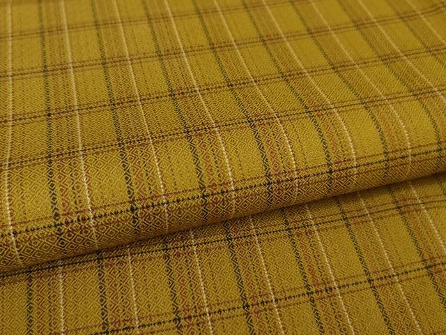 平和屋本店▽極上 本場黄八丈 まるまなこ 綾織 紬 単衣 格子 逸品 DZAA5097kh5