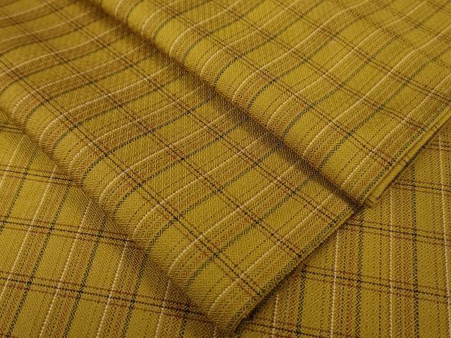平和屋本店▽極上 本場黄八丈 まるまなこ 綾織 紬 単衣 格子 逸品 DZAA5097kh5