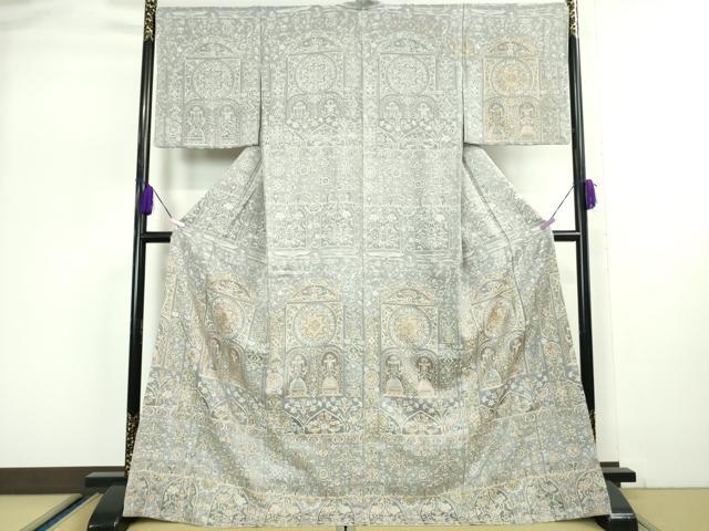 平和屋本店●極上 訪問着 天目織 刺繍 正倉院人物花文 金糸 ロング丈 逸品 DZAA5100kh5