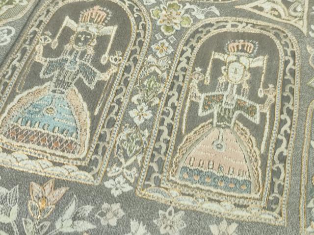 平和屋本店●極上 訪問着 天目織 刺繍 正倉院人物花文 金糸 ロング丈 逸品 DZAA5100kh5