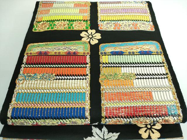 平和屋本店●最高級 龍村平蔵製 六通柄 本袋帯 威毛錦 黒地 金銀糸 逸品 DZAA5171kh5