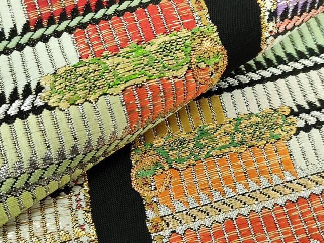 平和屋本店●最高級 龍村平蔵製 六通柄 本袋帯 威毛錦 黒地 金銀糸 逸品 DZAA5171kh5