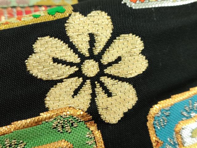平和屋本店●最高級 龍村平蔵製 六通柄 本袋帯 威毛錦 黒地 金銀糸 逸品 DZAA5171kh5