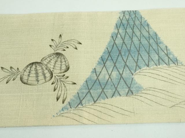 平和屋本店■極上 夏物 染色作家 小倉淳史 九寸名古屋帯 生紬 貝 網干 油色 金彩 逸品 未使用 DZAA5182kh5