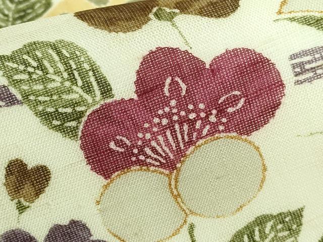 平和屋本店●極上 摺型友禅 京都 多ち花 九寸名古屋帯 スリーシーズン帯 生紬 松皮取の花 紙タグ付き 逸品 DZAA5184kh5