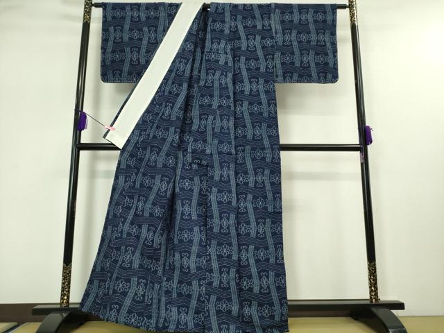平和屋本店■極上 伝統正藍 中尾公子 久留米絣 単衣 綿 花格子 証紙付き 逸品 未使用 DZAA5218kh5