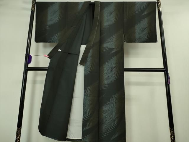平和屋本店■極上 男性 京都の名門ブランド 銀花仙 小紋 単衣 黒地 銀彩 BANKANわものや 反端付き 逸品 未使用 DZAA5225kh5