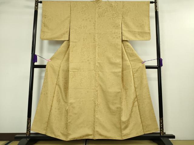 平和屋本店●極上 色無地 お召地 草花地紋 芥子色 逸品 DZAA5228kh5