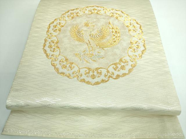 龍村晋謹製 袋帯 鳳凰 鳥 金糸 銀糸 正絹 平和屋本店□極上 龍村晋謹製 太鼓柄袋帯 天平鳳凰文錦 金銀糸