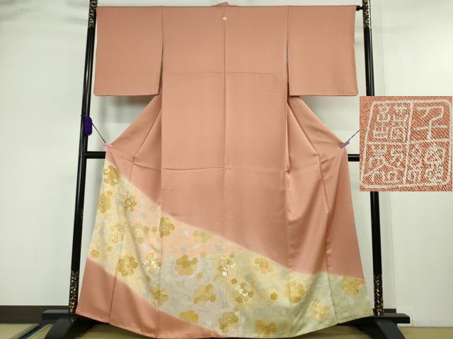 平和屋本店■極上　創業460年・千總　色留袖　駒刺繍　花唐草文　東雲色地　暈し染め　金彩　逸品　DZAA5347kh5 平和屋本店□極上 創業460年・千總 色留袖 駒刺繍 花唐草