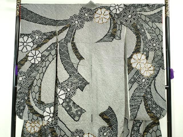 平和屋本店■極上 振袖 総絞り 駒刺繍 束ね熨斗花文 黒地 金糸 逸品 DZAA5349kh5