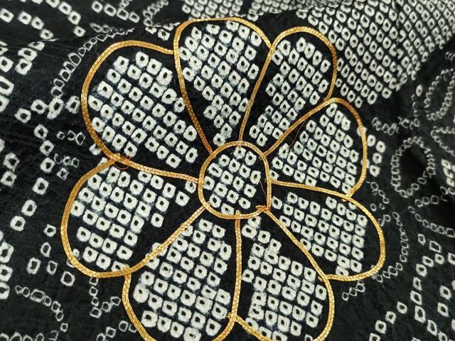 平和屋本店■極上 振袖 総絞り 駒刺繍 束ね熨斗花文 黒地 金糸 逸品 DZAA5349kh5