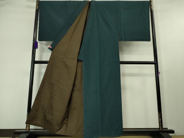 平和屋本店■極上 男性 紬 アンサンブル 長羽織・長襦袢(袷)3点セット 色無地 褐返色 キングサイズ 逸品 未使用 DZAA5375kh5