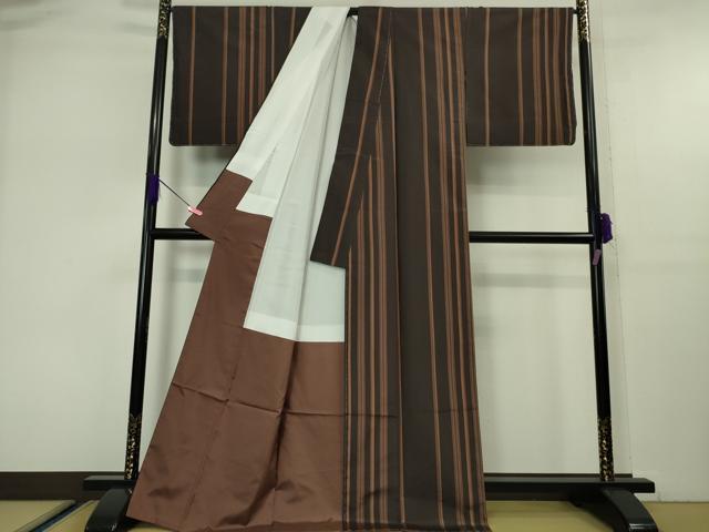 平和屋本店■極上 黄八丈 繭美 間道 赤墨茶色地 証紙付き 逸品 未使用 DZAA5376kh5