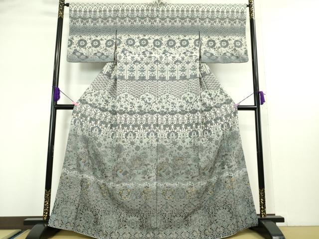 227R 訪問着　総刺繍　スワトウ刺繍　草花　椿　梅　桐　巣H 汕頭刺繍 蘇州刺繍 総刺繍 金糸 訪問着 正絹 花柄 熨斗 山藍摺