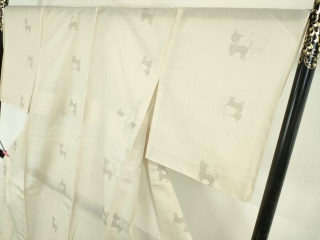 平和屋本店*極上 夏物 結城紬 夏結城 100亀甲 猫シルエット 亜麻色地 逸品 未使用 DZAA5395kh5