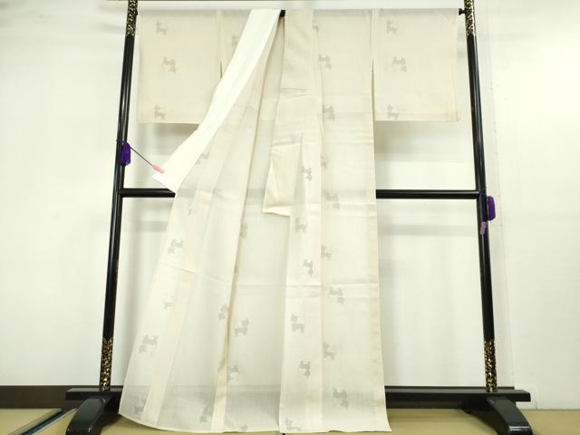 平和屋本店*極上 夏物 結城紬 夏結城 100亀甲 猫シルエット 亜麻色地 逸品 未使用 DZAA5395kh5