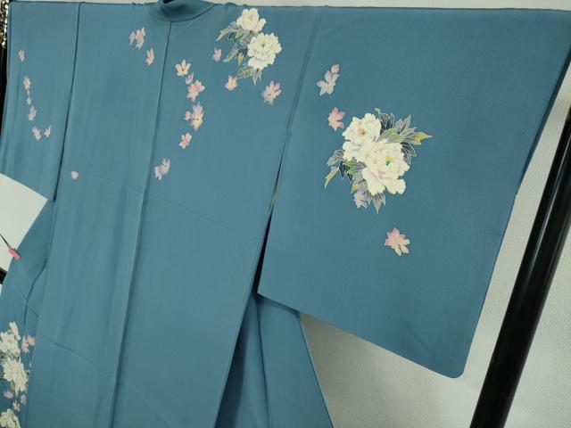 平和屋本店●極上 本加賀友禅作家 奥田勝将 訪問着 花王 ヨットブルー色地 証紙付き 逸品 DZAA5396kh5