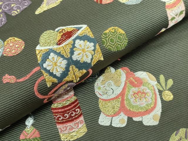 平和屋本店●極上 西陣の老舗 1782年創業 山下織物 相馬紀行 六通柄袋帯 唐織 玩具 岩井茶色地 金糸 逸品 DZAA5436kh5