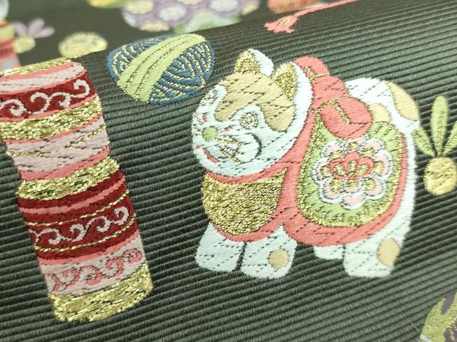 平和屋本店●極上 西陣の老舗 1782年創業 山下織物 相馬紀行 六通柄袋帯 唐織 玩具 岩井茶色地 金糸 逸品 DZAA5436kh5