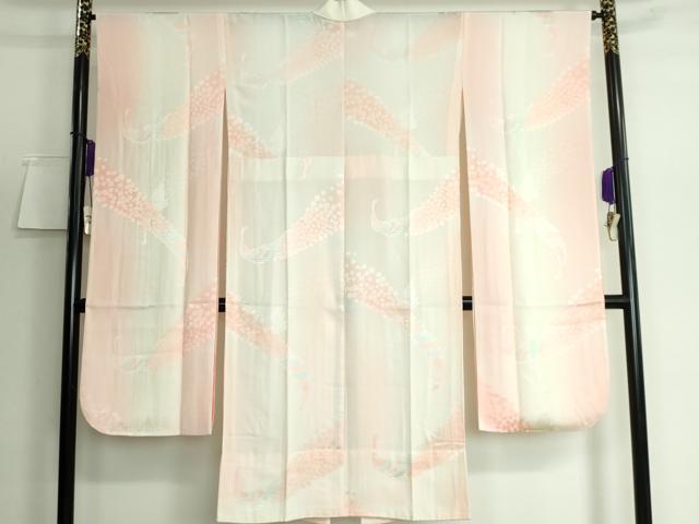 平和屋本店●振袖用長襦袢 無双仕立て 孔雀花文 暈し染め 半衿刺繍 逸品 DZAA5527kh5
