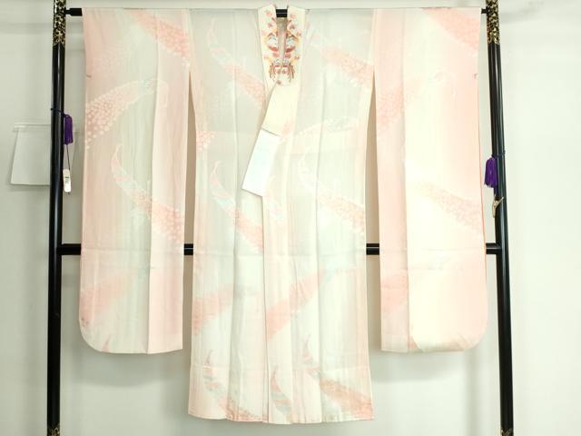 平和屋本店●振袖用長襦袢 無双仕立て 孔雀花文 暈し染め 半衿刺繍 逸品 DZAA5527kh5