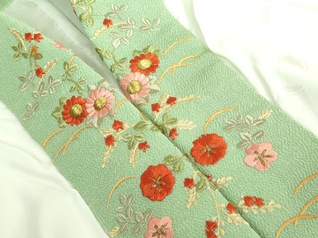平和屋本店●上質な長襦袢 無双仕立て 刺繍 舞蝶文 半衿刺繍 蒸栗色地 鈴乃屋扱い 逸品 DZAA5528kh5