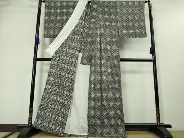 平和屋本店■極上 創業140年 小糸染芸の四代目 小糸敏夫 小紋 単衣 菱文 反端付き 逸品 未使用 DZAA5549kh5