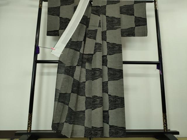 平和屋本店■極上 夏物 池田重子コレクション 小紋 絽縮緬 変わり市松 黒地 さが美扱い 逸品 未使用 DZAA5551kh5