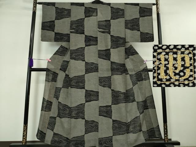 平和屋本店■極上 夏物 池田重子コレクション 小紋 絽縮緬 変わり市松 黒地 さが美扱い 逸品 未使用 DZAA5551kh5