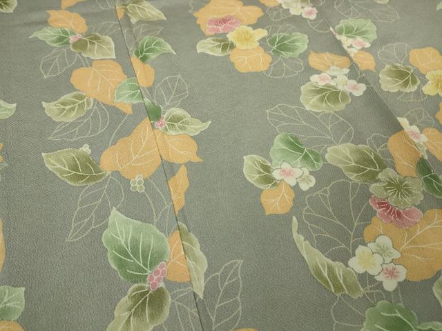 平和屋本店▽極上 小紋 単衣 草花文 錫色地 鬼しぼ縮緬 逸品 DZAA5566kh5