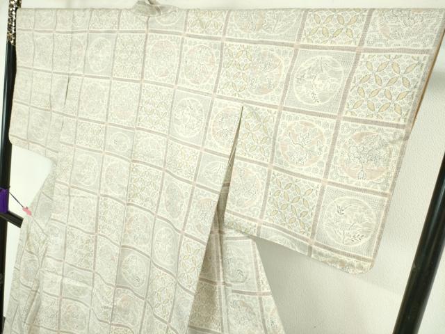 平和屋本店■極上 本場結城紬 重要無形文化財 100亀甲 格子花丸文 逸品 未使用 DZAA5582kh5