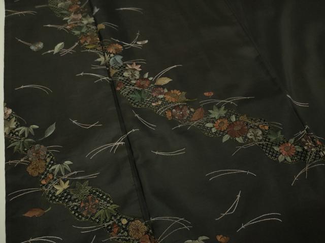 平和屋着物●極上 中国三大刺繍 スワトウ刺繍 汕頭刺繍 相良刺繍 本場大島紬 訪問着 総刺繍 吹寄せ花文 黒地 逸品 DZAA5607kh6