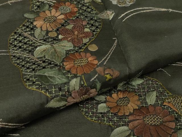 平和屋着物●極上 中国三大刺繍 スワトウ刺繍 汕頭刺繍 相良刺繍 本場大島紬 訪問着 総刺繍 吹寄せ花文 黒地 逸品 DZAA5607kh6