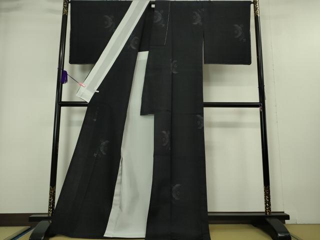 平和屋本店▽極上 結城紬 単衣 80亀甲 飛び亀甲柄 三日月 花 濃紺地 逸品 未使用 DZAA5612kh5