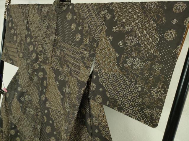 平和屋本店■極上 玉糸紬 訪問着 創作手刺繍 刺し子 古今伝説 黒紅色地 京都きもの友禅扱い 証紙付き 逸品 未使用 DZAA5619kh5