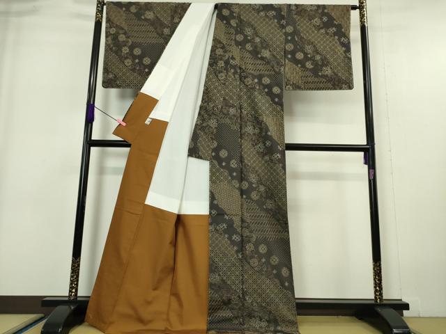 平和屋本店■極上 玉糸紬 訪問着 創作手刺繍 刺し子 古今伝説 黒紅色地 京都きもの友禅扱い 証紙付き 逸品 未使用 DZAA5619kh5