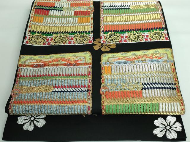 平和屋本店■極上 龍村晋謹製 太鼓柄袋帯 縅毛錦 黒地 金銀糸 逸品 DZAA5681kh5