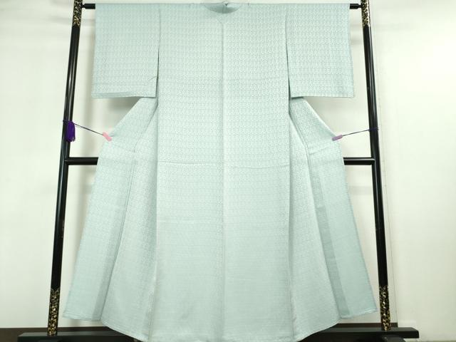 平和屋本店▽極上 博多織 お召 単衣 切子柄 白藍色地 逸品 DZAA5751kh5