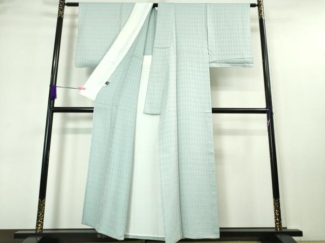 平和屋本店▽極上 博多織 お召 単衣 切子柄 白藍色地 逸品 DZAA5751kh5