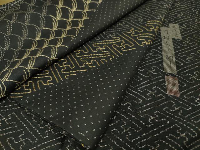 平和屋本店■極上 二代目 川村久太郎 本場大島紬 訪問着 刺し子 刺繍 紗綾形 稲穂 黒地 逸品 未使用 DZAA5766kh5