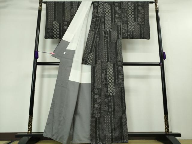 平和屋本店■極上 本場縞大島紬 刺し子 総刺繍 名物裂花文 黒地 証紙付き 逸品 DZAA5770kh5