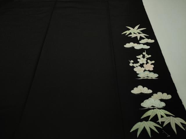 平和屋本店■極上 中国三大刺繍 スワトウ刺繍 汕頭刺繍 訪問着 松竹梅 黒地 金糸 反端付き 逸品 未使用 DZAA5779kh5