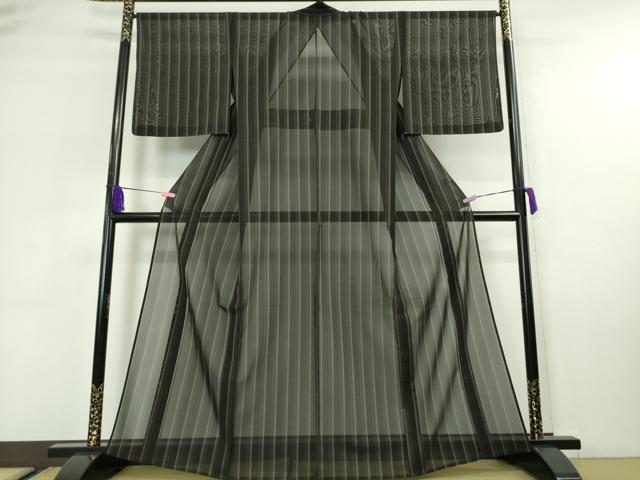 平和屋本店■希少 夏物 本場黄八丈 黒八丈 夏黄八 紗紬 間道 逸品 未使用 DZAA5781kh5