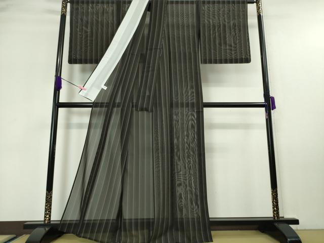 平和屋本店■希少 夏物 本場黄八丈 黒八丈 夏黄八 紗紬 間道 逸品 未使用 DZAA5781kh5