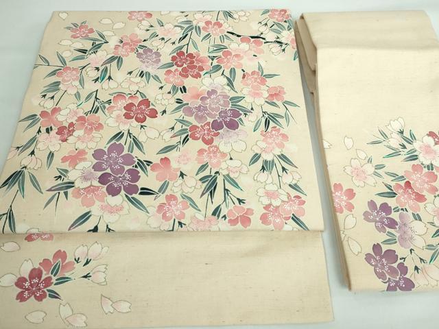 平和屋本店■極上　つけ帯　紬地　枝垂れ桜　金彩　丁子色　逸品　DZAA5800kh5 平和屋本店○極上 つけ帯 紬地 枝垂れ桜 金彩 丁子色 逸品 DZAA5800kh5