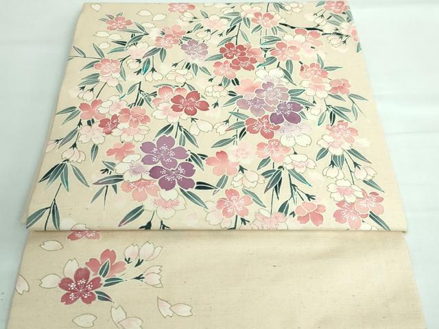 平和屋本店●極上 つけ帯 紬地 枝垂れ桜 金彩 丁子色 逸品 DZAA5800kh5